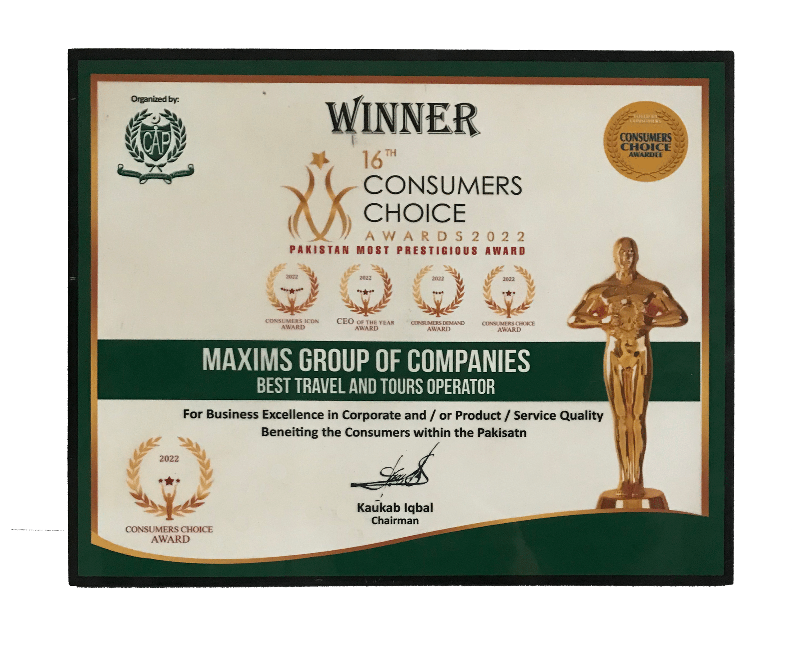 Maxim's Group of Companies wins the 16th Consumers Choice Award